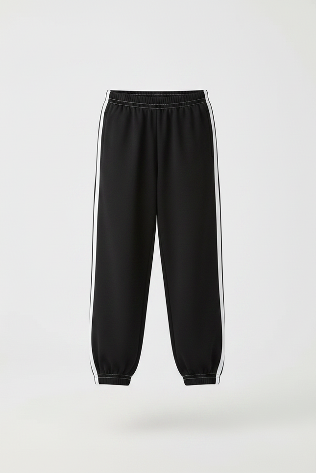 Pantalon Parachute Noir Ample Rayures Blanches Sport - Molleton - vue 3