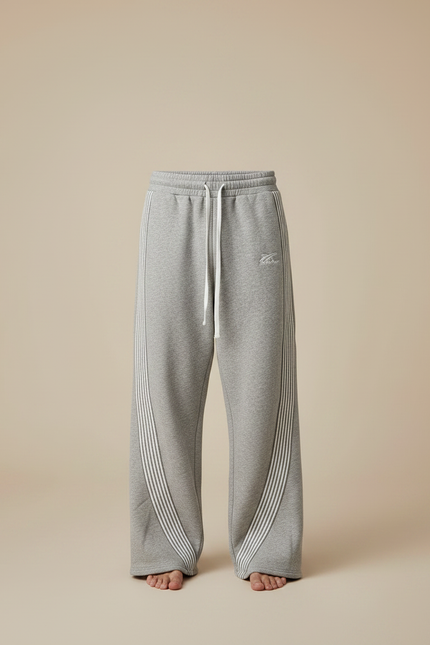 Pantalon Parachute Gris Ample Molleton Rayures Homme - vue 3