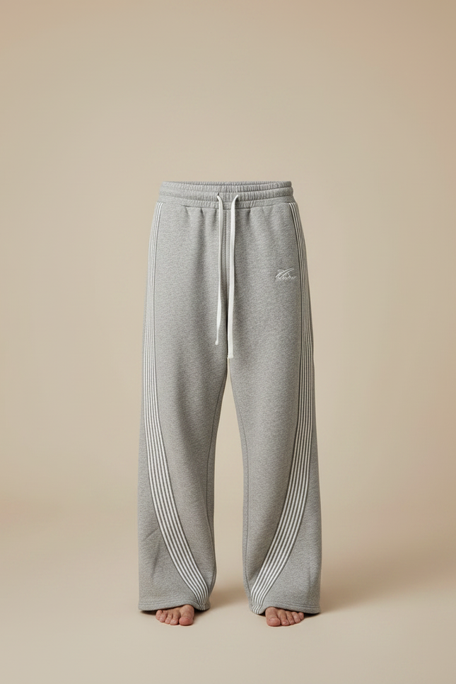 Pantalon Parachute Gris Ample Molleton Rayures Homme - vue 3