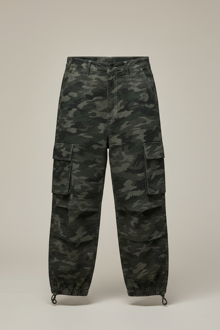 Pantalon Parachute Camouflage Ample Cargo Enfant Streetwear - Kaki Jean - vue 3