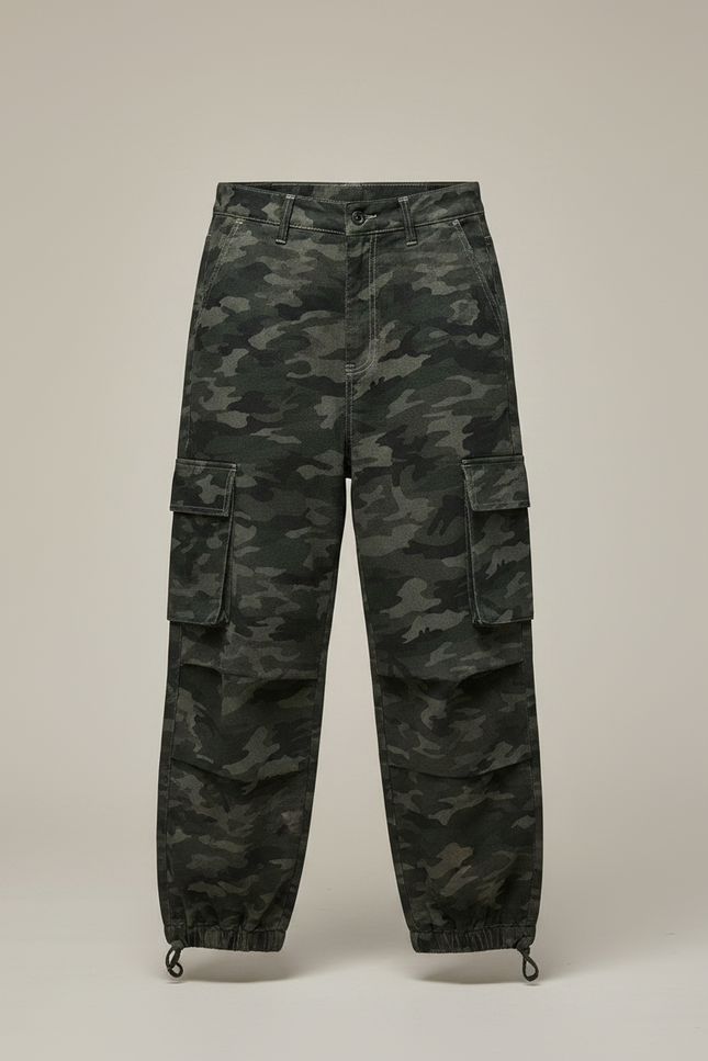 Pantalon Parachute Camouflage Ample Cargo Enfant Streetwear - Kaki Jean - vue 3
