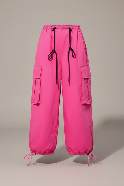 Pantalon Parachute Rose Vif Cargo Ample Fille - Polyester - vue 3