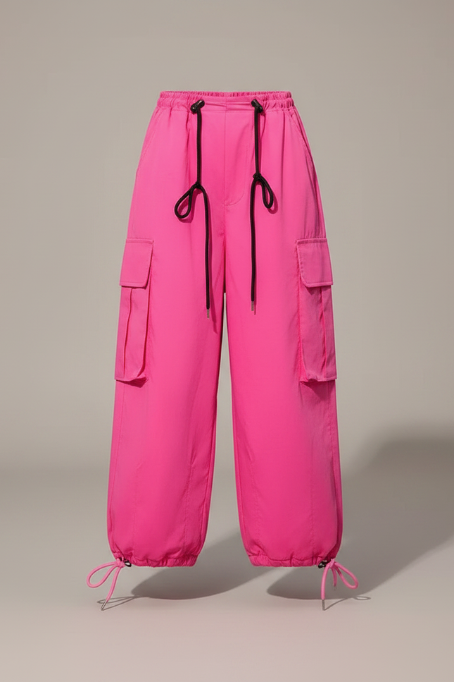 Pantalon Parachute Rose Vif Cargo Ample Fille - Polyester - vue 3