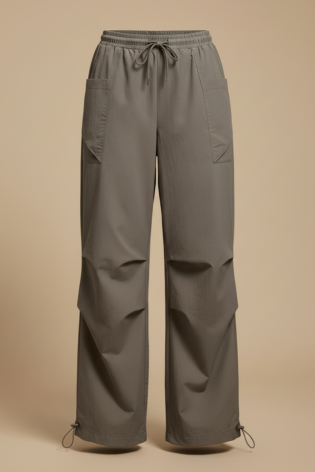 Pantalon Parachute Kaki Ample Décontracté Cordon Femme - Polyester - vue 3