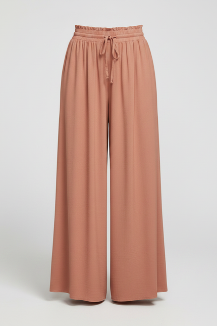 Pantalon Parachute Fluide Taille Haute Rose Pêche - Viscose - vue 3