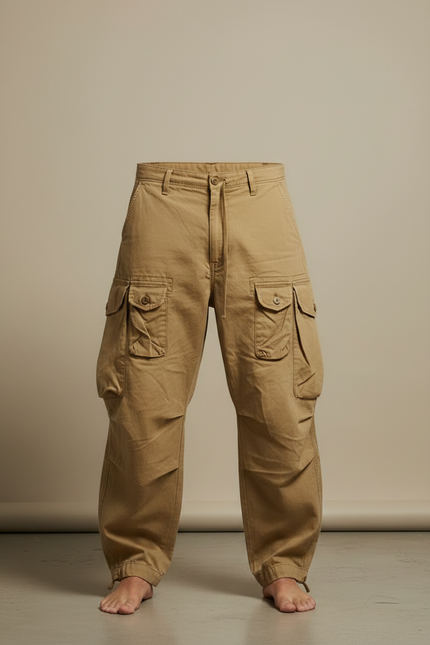 Pantalon Parachute Kaki Ample Multi-Poches Homme - Toile - vue 3