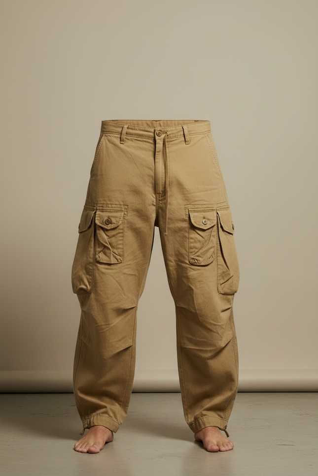 Pantalon Parachute Kaki Ample Multi-Poches Homme - Toile - vue 3