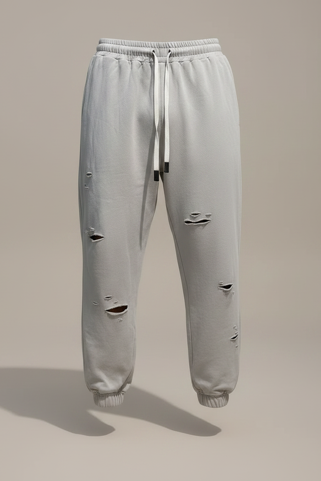 Pantalon Parachute Gris Déchiré Jogging Cordon Homme - Molleton - vue 3