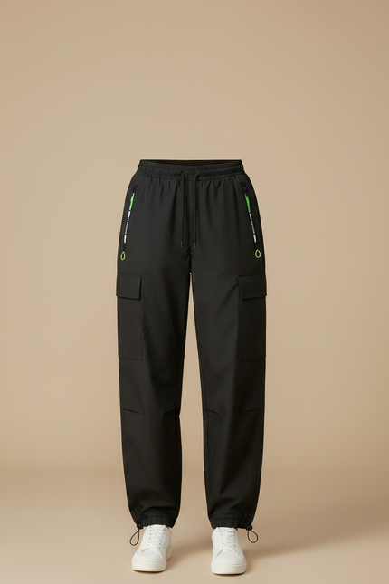 Pantalon Parachute Noir Cargo Ample Femme Multipoches - Polyester - vue 3