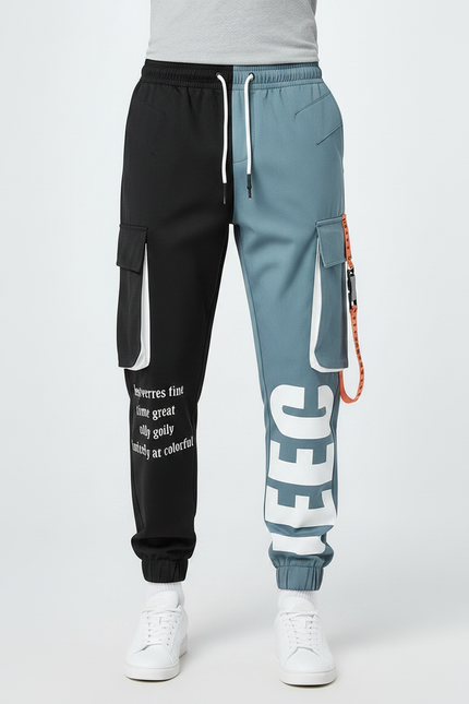 Pantalon Parachute Bicolore Cargo Imprimé Streetwear Homme - Multicolore Polyester - vue 3