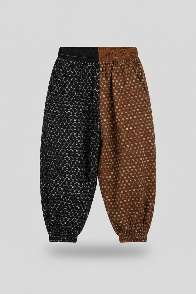 Pantalon Parachute Bicolore Ample Imprimé Floral Enfant - Multicolore Cordé - vue 3