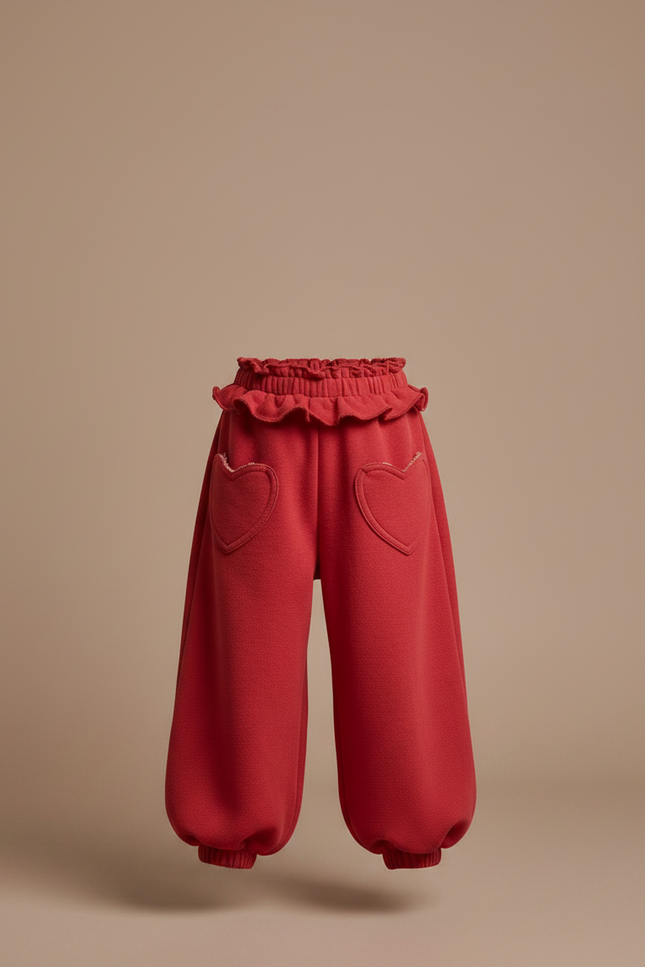 Pantalon Parachute Rouge Ample Molleton Coeurs Fille - vue 3