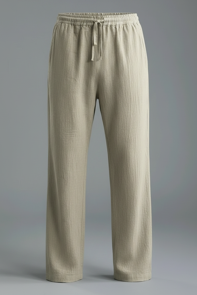 Pantalon Parachute Lin Coton Ample Beige Cordon Homme - vue 3