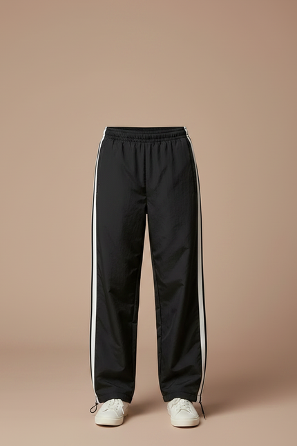 Pantalon Parachute Noir Ample Sportif Garçon Bandes Blanches - Polyester - vue 3