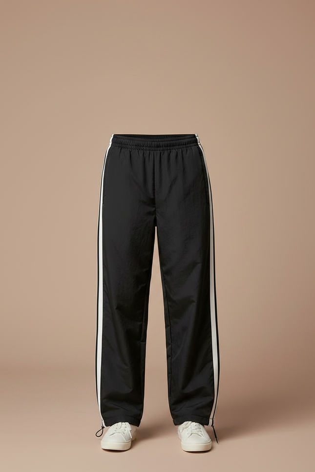 Pantalon Parachute Noir Ample Sportif Garçon Bandes Blanches - Polyester - vue 3