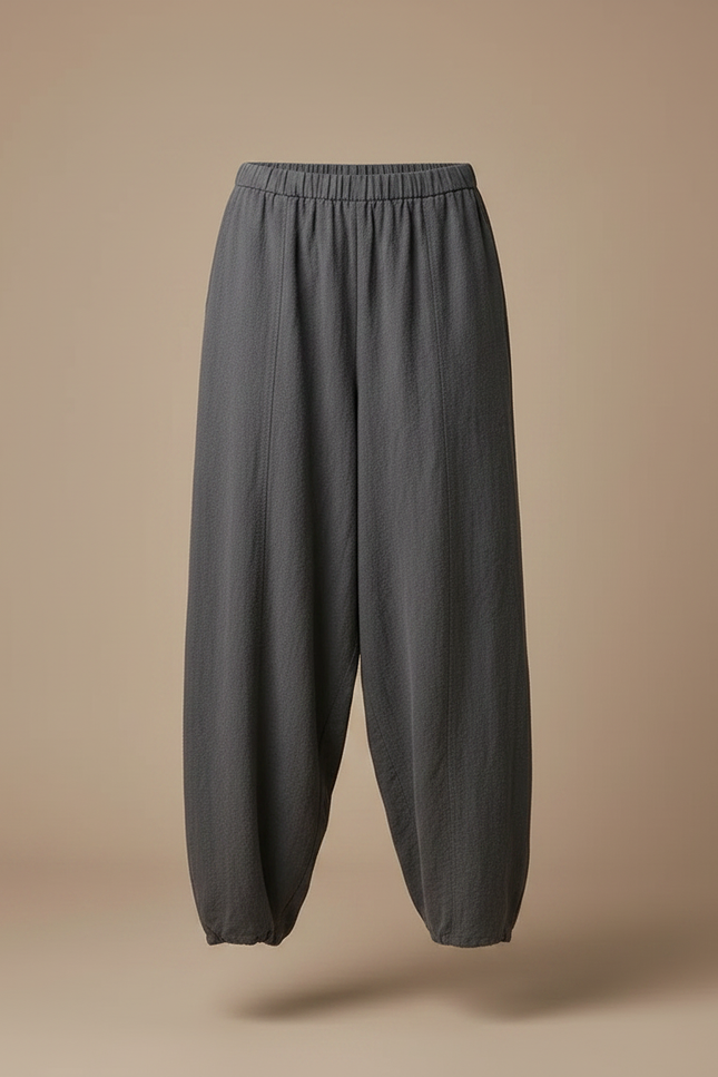 Pantalon Parachute Gris Lin Ample Femme Vintage - vue 3