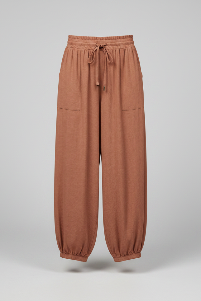 Pantalon Parachute Fluide Ample Taille Élastique Marron - Viscose - vue 3