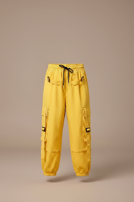 Pantalon Parachute Jaune Cargo Ample Enfant Coton - vue 3
