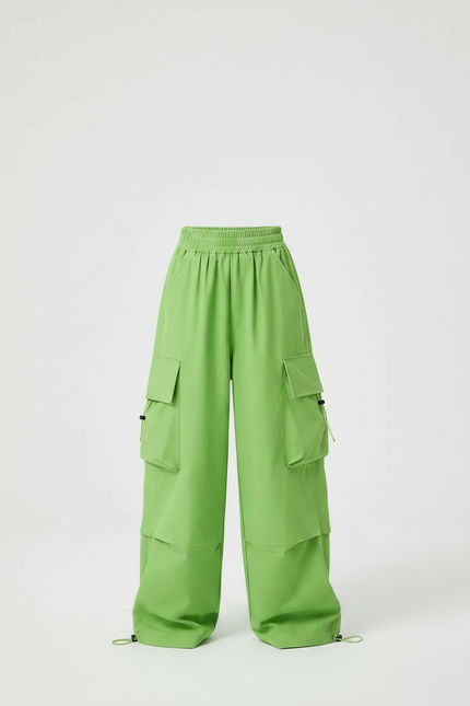 Pantalon Parachute Vert Cargo Ample Décontracté Enfant - Polyester - vue 3