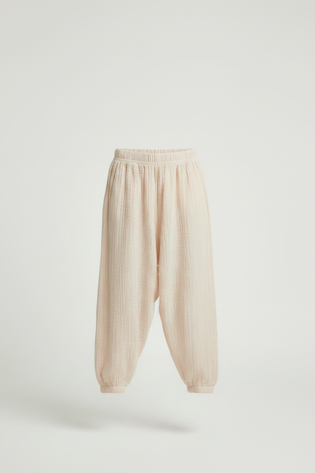 Pantalon Parachute Beige Ample Coton Enfant Fluide - vue 3