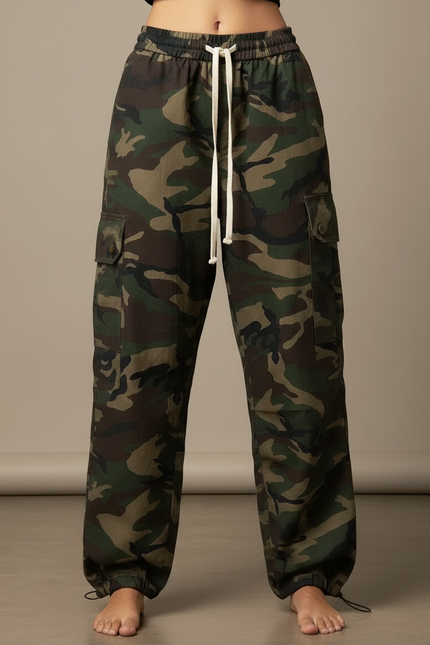 Pantalon Parachute Camouflage Cargo Ample Streetwear Femme - Multicolore Toile - vue 3