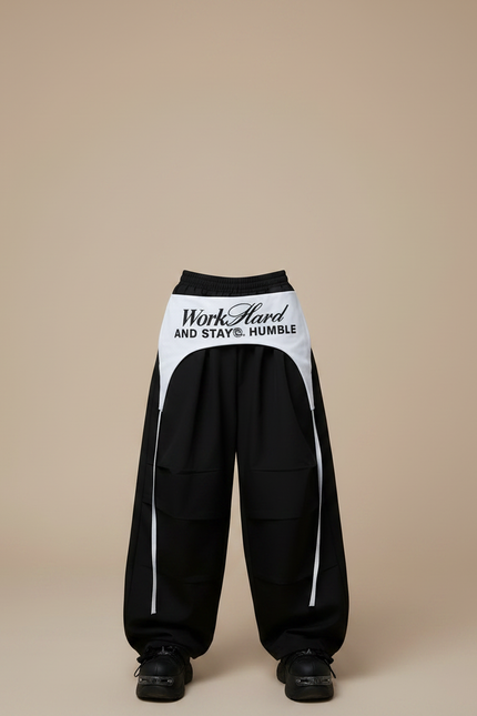 Pantalon Parachute Noir Ample Streetwear Bicolore Enfant - Polyester - vue 3