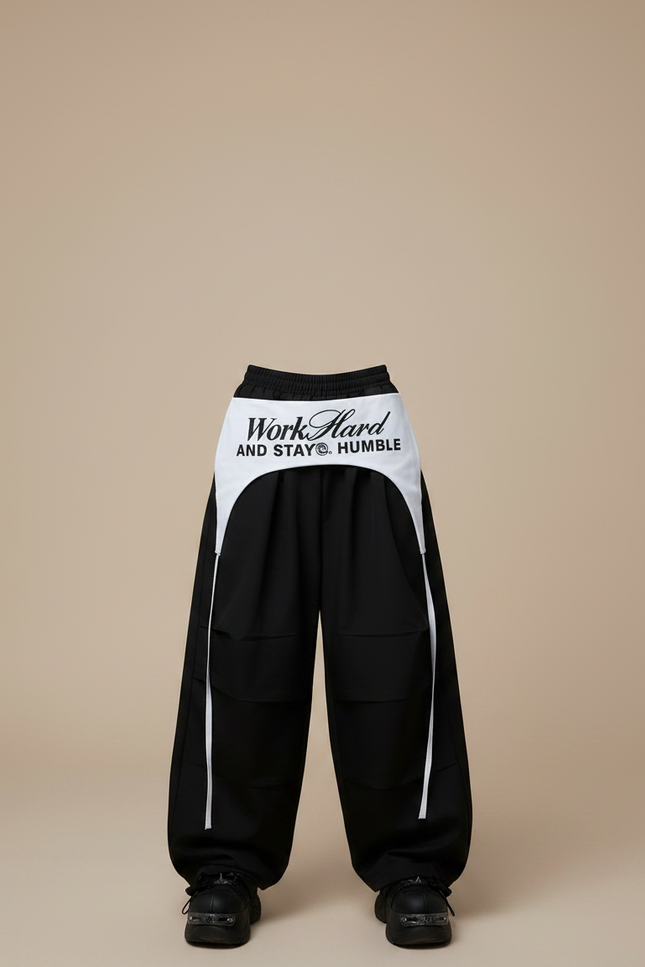 Pantalon Parachute Noir Ample Streetwear Bicolore Enfant - Polyester - vue 3