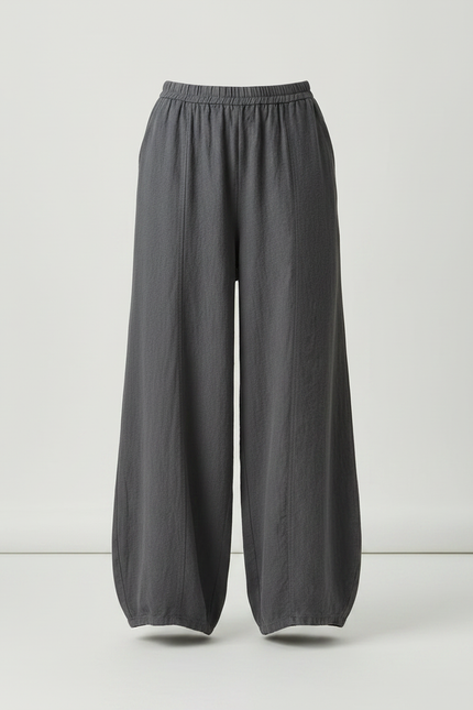 Pantalon Parachute Gris Lin Ample Femme Élastique - vue 3