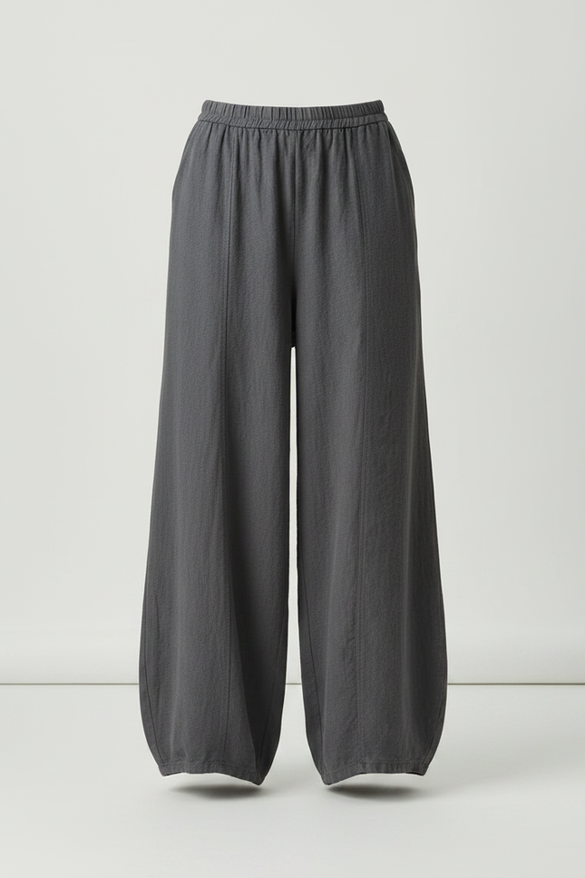 Pantalon Parachute Gris Lin Ample Femme Élastique - vue 3
