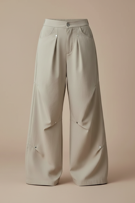 Pantalon Parachute Beige Ample Plissé Décontracté Femme - Polyester - vue 3