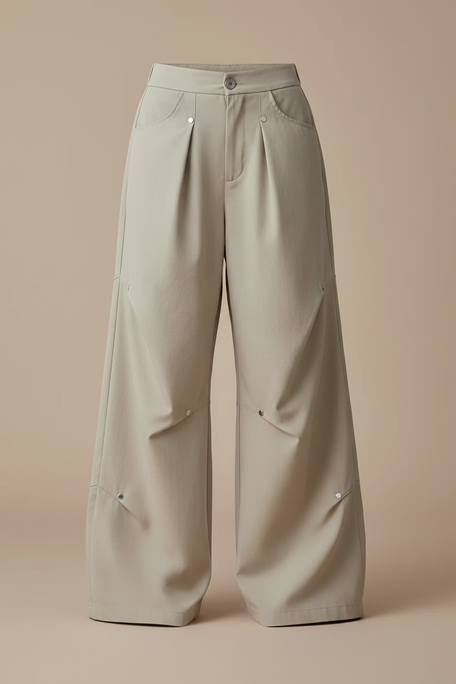 Pantalon Parachute Beige Ample Plissé Décontracté Femme - Polyester - vue 3