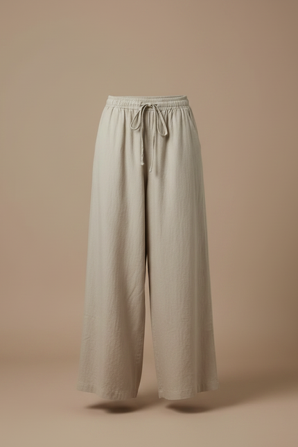 Pantalon Parachute Beige Lin Ample Décontracté Fluide Femme - vue 3