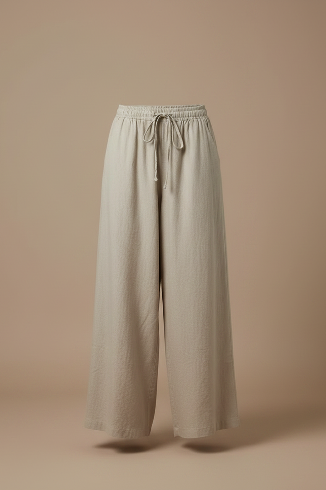Pantalon Parachute Beige Lin Ample Décontracté Fluide Femme - vue 3