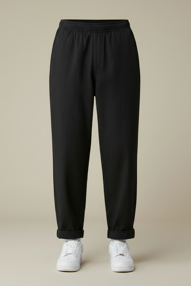 Pantalon Parachute Noir Ample Décontracté Coton Homme - vue 3