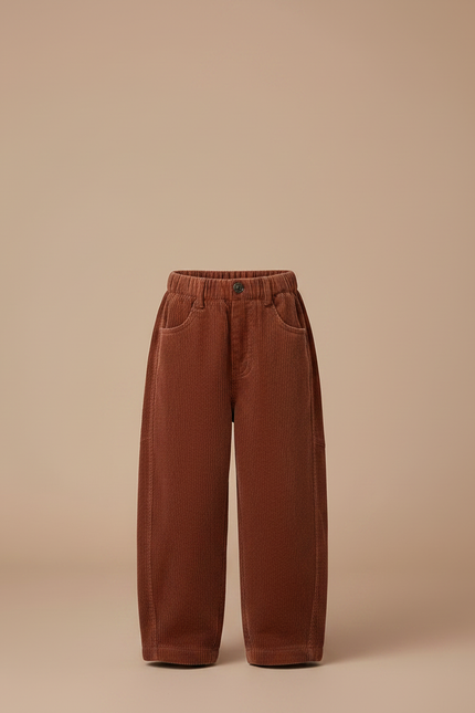 Pantalon Parachute Côtelé Marron Ample Décontracté Enfant - Cordé - vue 3