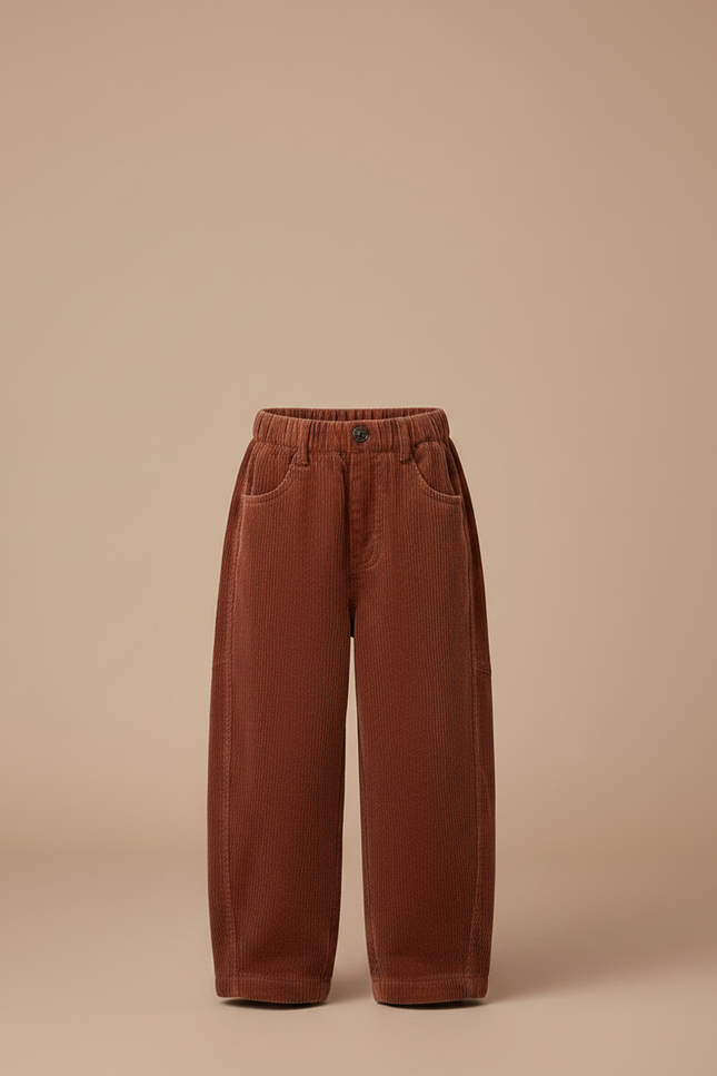 Pantalon Parachute Côtelé Marron Ample Décontracté Enfant - Cordé - vue 3