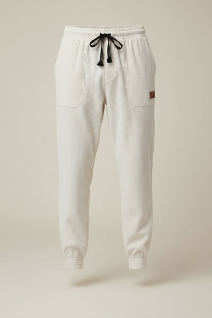 Pantalon Parachute Côtelé Ample Écru Décontracté Homme - Beige Cordé - vue 3