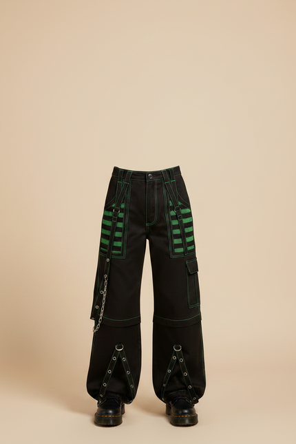Pantalon Parachute Noir Cargo Ample Vert Fille - Toile - vue 3