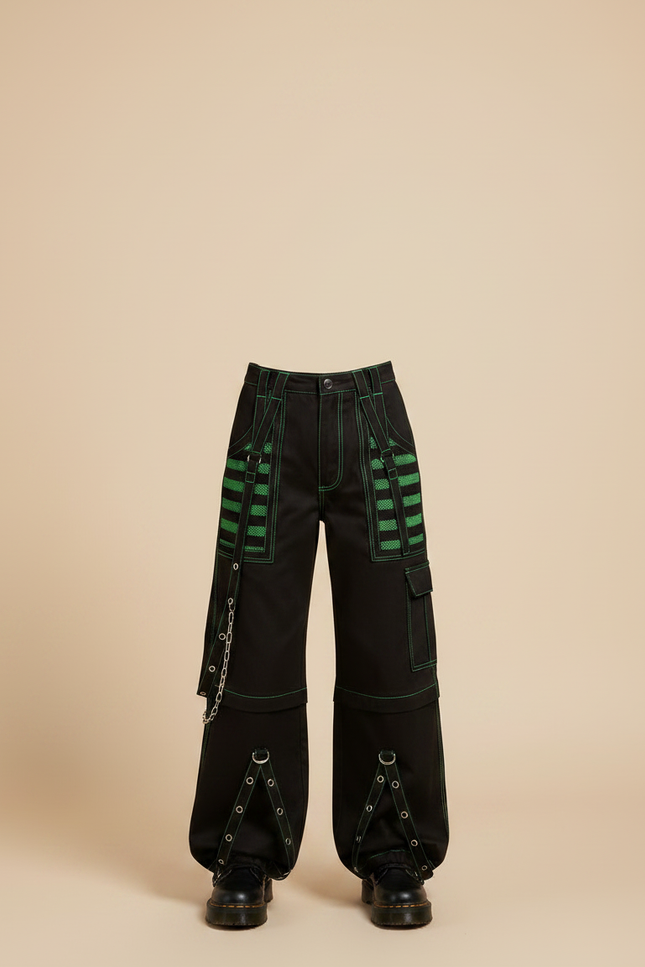 Pantalon Parachute Noir Cargo Ample Vert Fille - Toile - vue 3