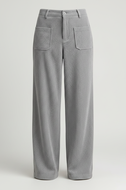 Pantalon Parachute Gris Côtelé Ample Décontracté Femme - Cordé - vue 3