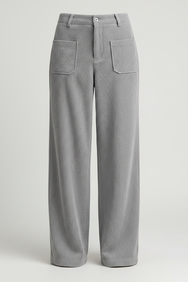 Pantalon Parachute Gris Côtelé Ample Décontracté Femme - Cordé - vue 3