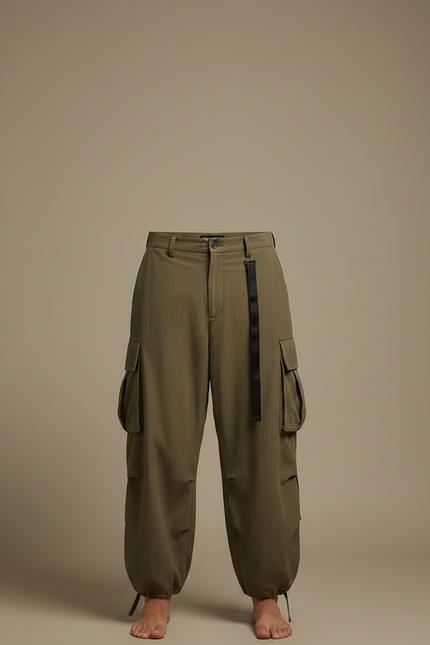 Pantalon Parachute Kaki Ample Streetwear Homme - Polyester - vue 3