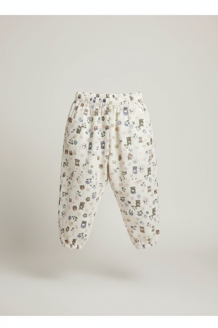 Pantalon Parachute Crème Ample Imprimé Fleuri Coton Enfant - Beige - vue 3