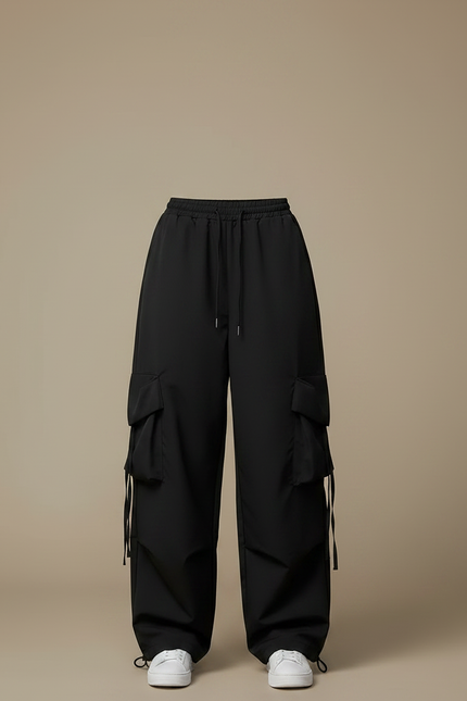 Pantalon Parachute Noir Cargo Ample Femme Y2K - Polyester - vue 3