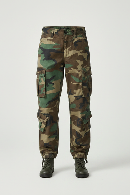 Pantalon Parachute Camouflage Cargo Ample Coton Militaire - Multicolore - vue 3