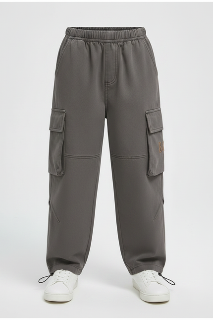 Pantalon Parachute Cargo Gris Ample Garçon Décontracté Coton - Molleton - vue 3