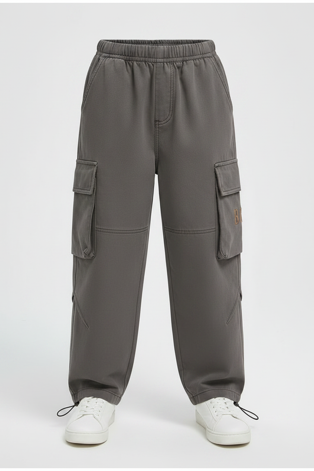 Pantalon Parachute Cargo Gris Ample Garçon Décontracté Coton - Molleton - vue 3