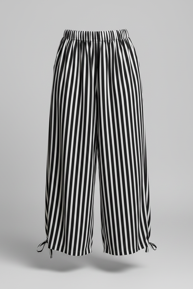 Pantalon Parachute Rayé Noir Blanc Ample - Imprimé Viscose - vue 3