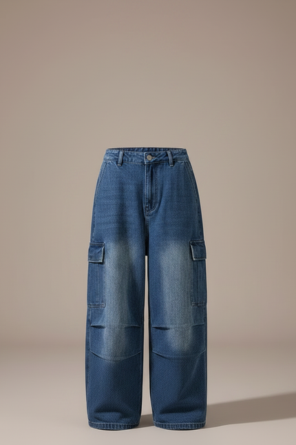 Pantalon Parachute Denim Bleu Ample Cargo Enfant - Jean - vue 3