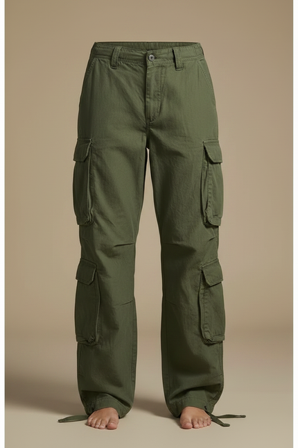 Pantalon Parachute Kaki Ample Cargo Multi-poches Femme - Toile - vue 3